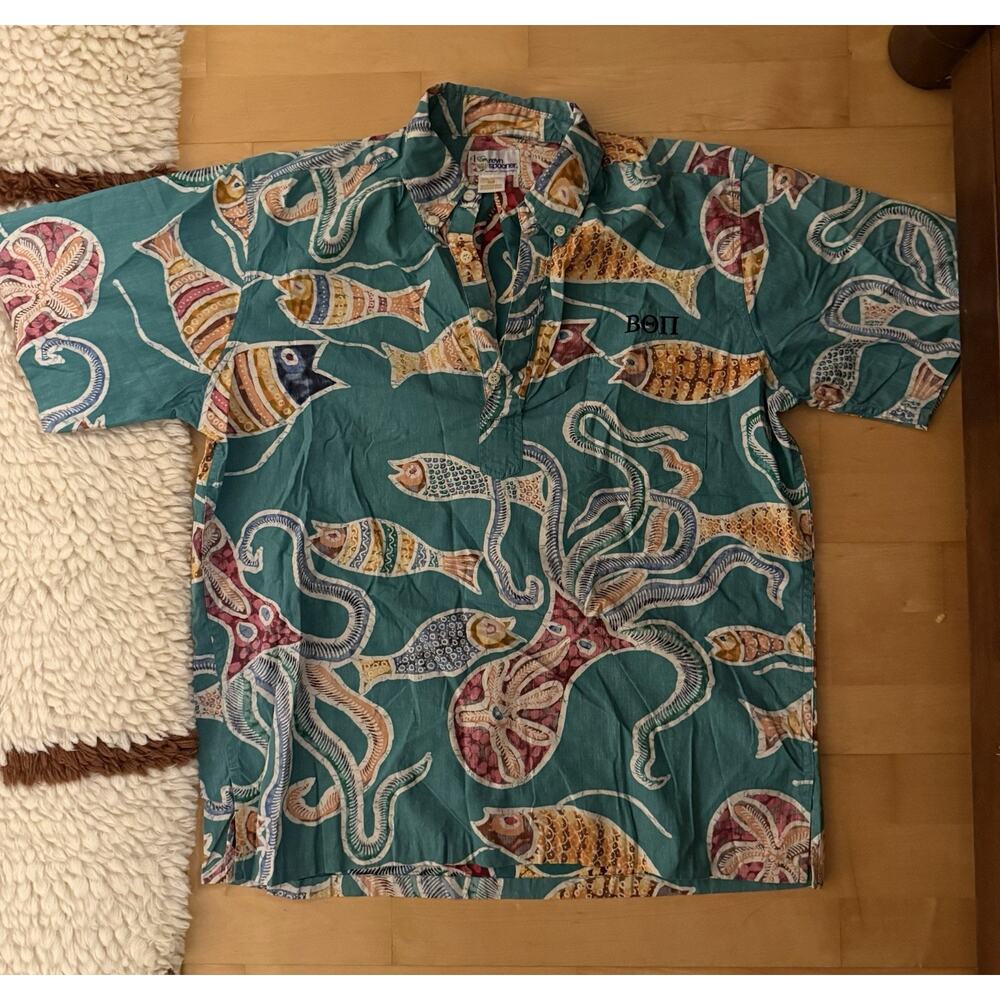 VTG Reyn Spooner Print Aloha Shirt Jelly Fish Summer Embroidery Popover Teal M